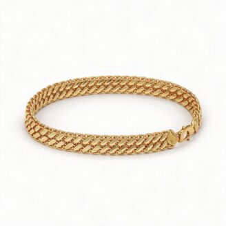 alt="s-leaf weave gold bracelet"