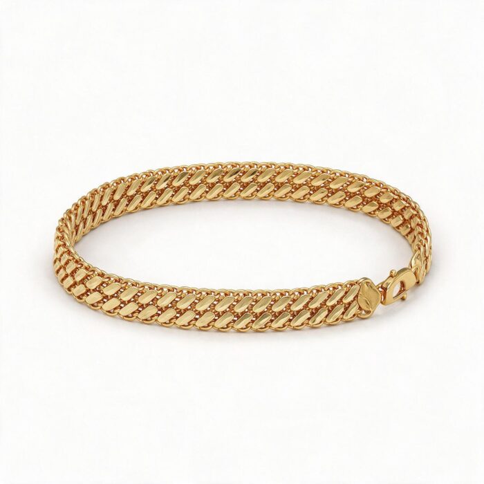 alt="s-leaf weave gold bracelet"