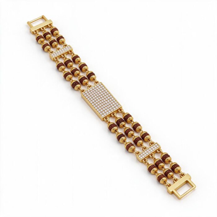 alt="rudraksha beads gold bracelet"