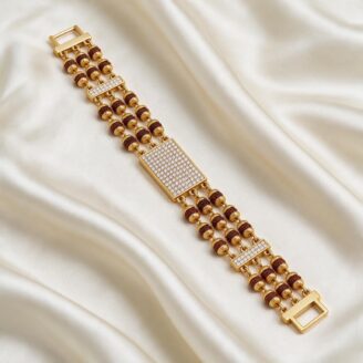alt="rudraksha beads gold bracelet"
