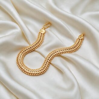alt="one gram gold plated herringbone chain bracelet"