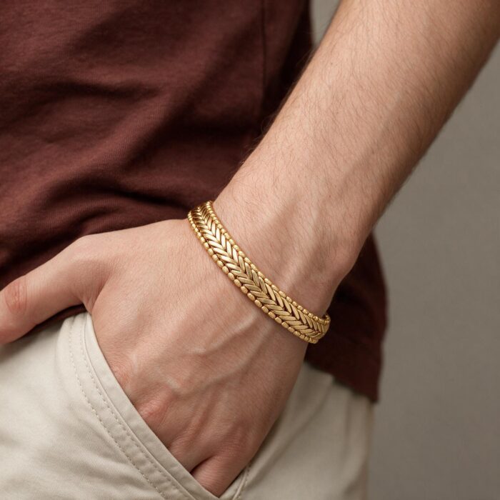 8336 MD alt="one gram gold plated herringbone chain bracelet"