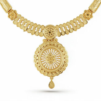 alt="sunburst medallion necklace set"