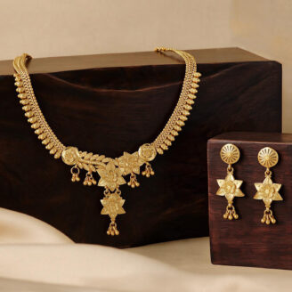 alt="floral temple necklace set gold plated"