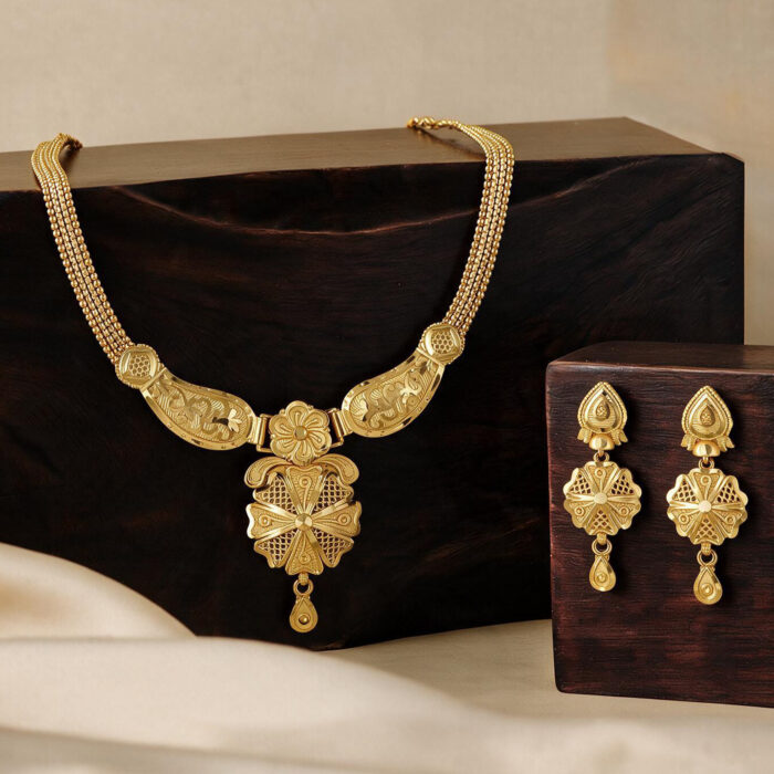2-1753-1 cr alt="antique floral gold plated long necklace set"