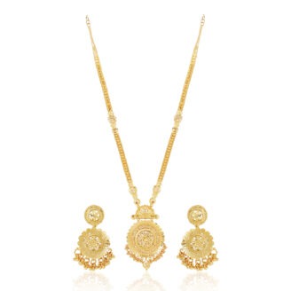 Classic Gold Plated Long Necklace Set for Women – Traditional Wedding Wear