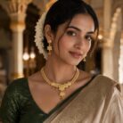 alt="floral temple necklace set gold plated"