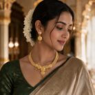 alt="curved petal floral temple necklace gold plated"