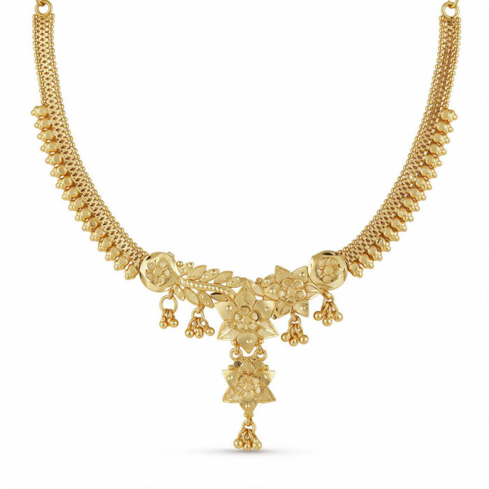 alt="floral temple necklace set gold plated"