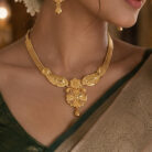 alt="antique floral gold plated long necklace set"