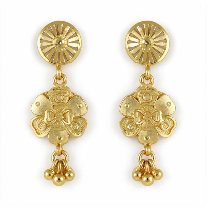 alt="curved petal floral temple necklace gold plated"
