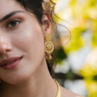 alt="sunburst medallion necklace set"