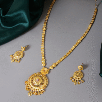 Royal Radiance Gold Plated Long Necklace Set for Women – Festive Wedding Wear | Jecy Jewels