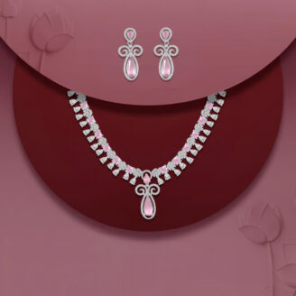 Rhodium Glow Pink AD Necklace Set – Elegant Ethnic Jewellery