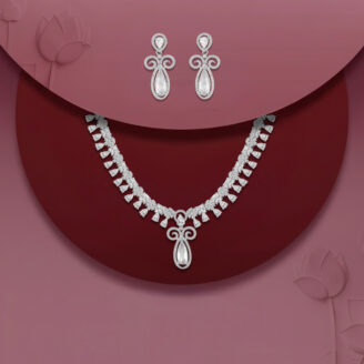 Rhodium Glow White Stone Necklace Set – Elegant Bridal Charm