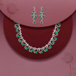 Emerald Green AD Necklace Set with Earrings – Rhodium Plated Bridal Jewellery