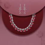 Red AD Wedding Necklace Set with Earrings – Rhodium Plated Designer Jewellery