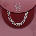 White AD Bridal Necklace Set with Earrings – Rhodium Plated Wedding Jewellery