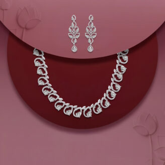 White AD Bridal Necklace Set with Earrings – Rhodium Plated Wedding Jewellery