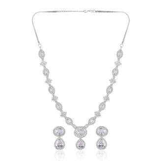 Classic White Stone AD Necklace Set – Rhodium Finish Bridal Glam