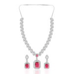 Radiant Ruby AD Necklace Set – Rhodium Polish for Bridal Glam