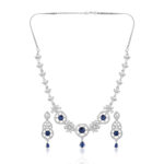 Midnight Blue AD Necklace Set – Rhodium Finish for Bridal Elegance