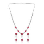 Crimson Royale AD Necklace Set – Rhodium Finish for Weddings