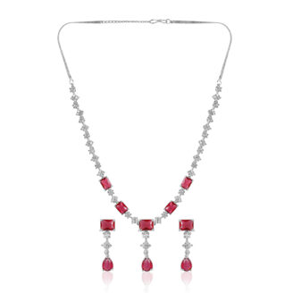 Crimson Royale AD Necklace Set – Rhodium Finish for Weddings