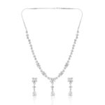 Moonlight Glow White AD Necklace Set – Rhodium Finish for Weddings