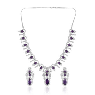 Royal Amethyst AD Necklace Set – Premium Rhodium Finish