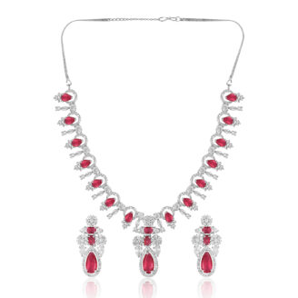 Radiant Ruby AD Necklace Set – Premium Rhodium Finish
