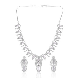 Luminous White Stone AD Necklace Set – Premium Rhodium Finish