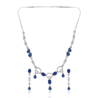Sapphire Elegance AD Necklace Set – Rhodium Plated Finish