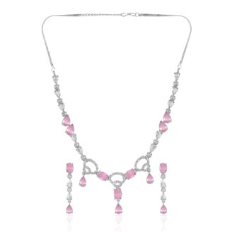 Blushing Charm AD Necklace Set – Rhodium Plated Elegance