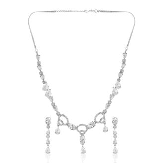 Elegant White Stone AD Necklace Set – Rhodium Plated Finish