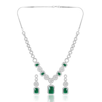 Emerald Charm AD Necklace Set – Rhodium Plated Finish