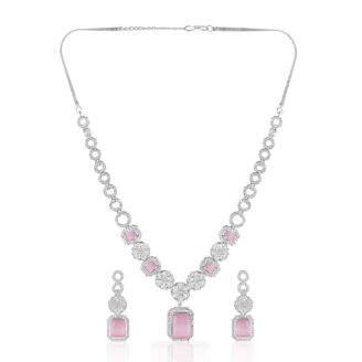 Rose Glow AD Necklace Set – Rhodium Plated Jewellery