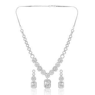 White Stone AD Necklace Set – Premium Rhodium Plated Jewellery