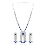 Royal Blue AD Necklace Set with Earrings – Rhodium Finish Party Jewellery
