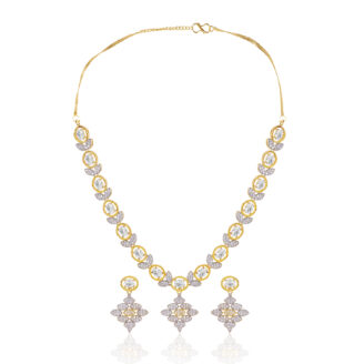 Elegant White AD Necklace Set with Earrings – Gold Plated Party Jewellery