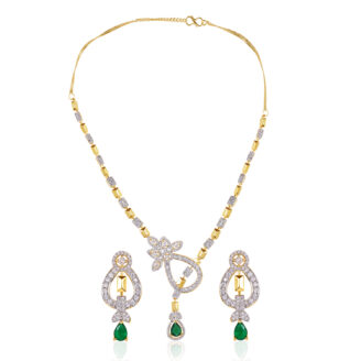 Emerald Green AD Necklace Set with Earrings – Gold Plated Ethnic Jewellery