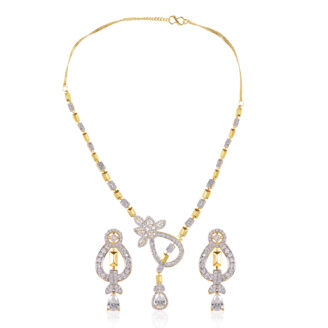 White AD Necklace Set with Earrings – Gold Plated Festive Jewellery