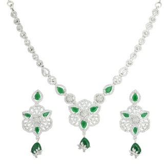 Graceful Green Rhodium Plated Necklace – Occasional Wear