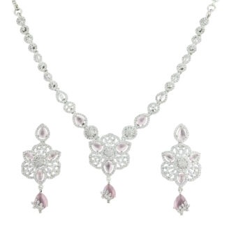 Charming Mint Pink Rhodium Plated Necklace – Party Ready