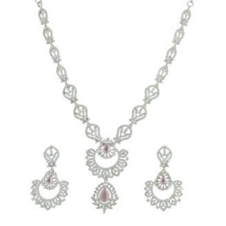 Festive Mint Green Rhodium Plated Necklace – Designer Glam