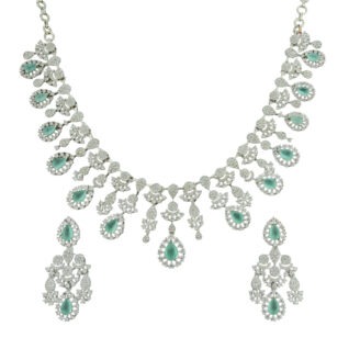 Heritage Mint Green Rhodium Plated Necklace – Premium Range