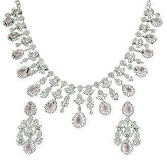 Glamorous Mint Pink Rhodium Plated Necklace – Premium Wear