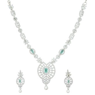 Charming Mint Green Rhodium Plated Necklace – Classic Wear