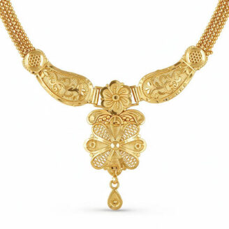 alt="filigree floral bridal necklace set gold plated"