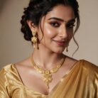 alt="filigree floral bridal necklace set gold plated"